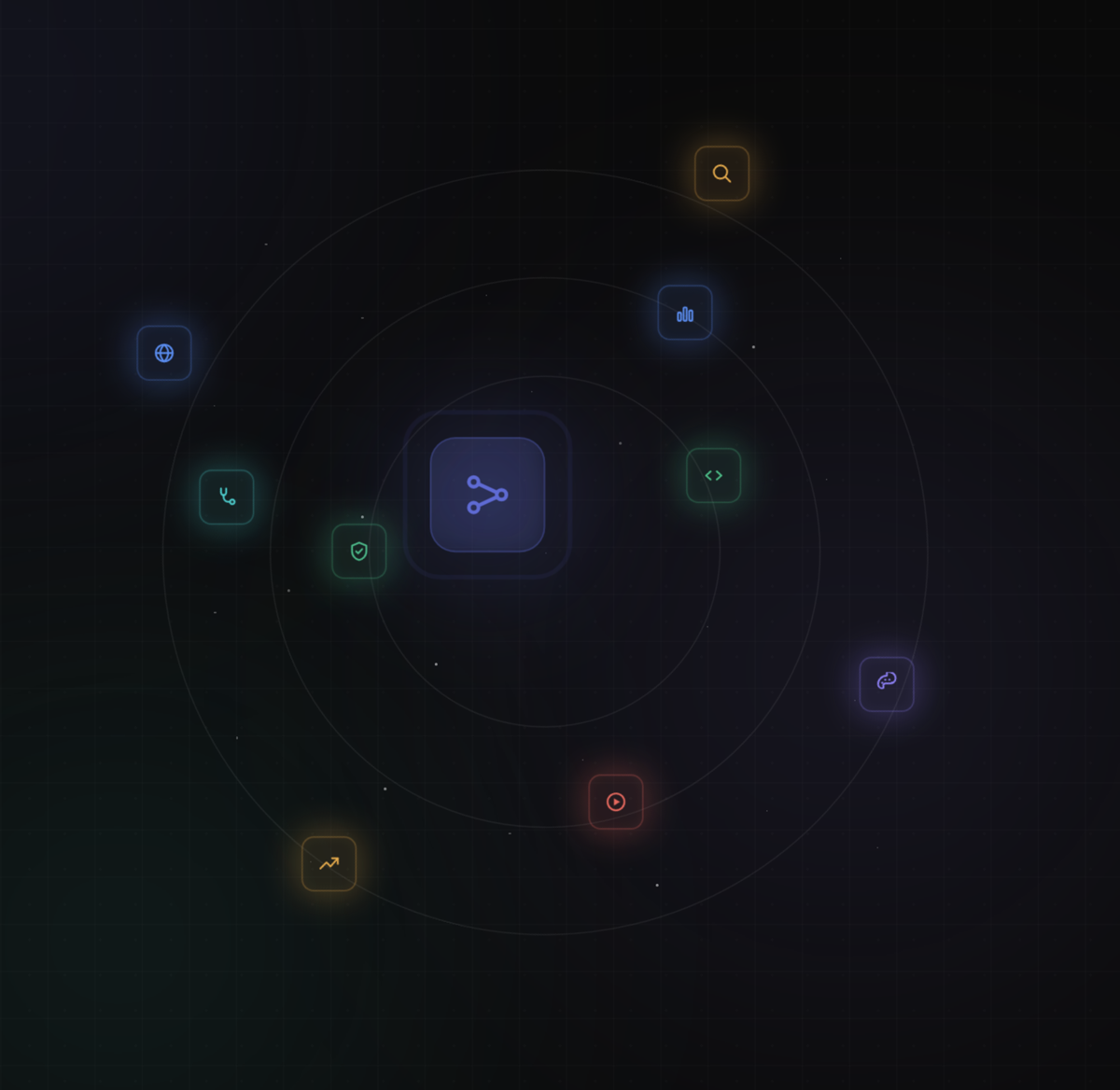 Owned Agent Fleet orbital diagram on a dark grid — product visual from the public repo